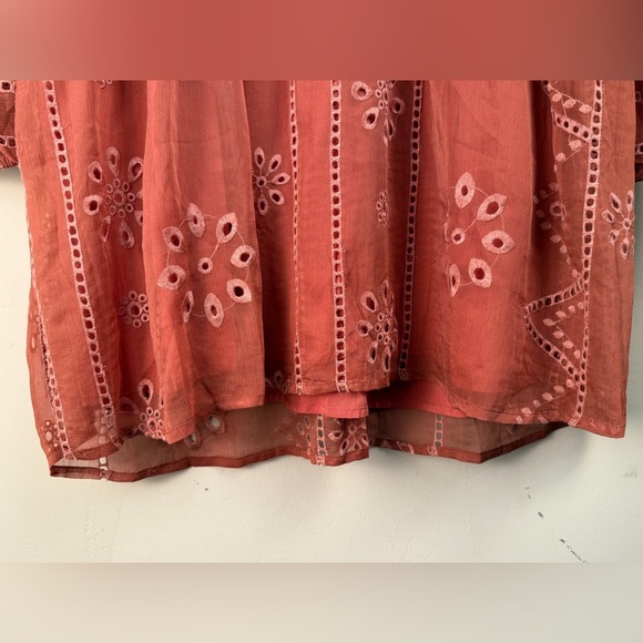 Strut & Bolt Lace Crochet Baby Doll Dress Terra Cotta Flare Sleeve LG Bohemian - Picture 6 of 13